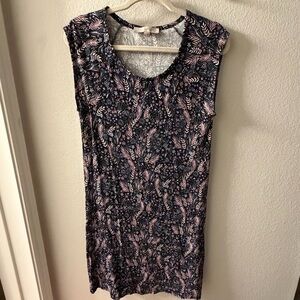 LOFT Navy Floral Sleeveless Dress with Blush Accents